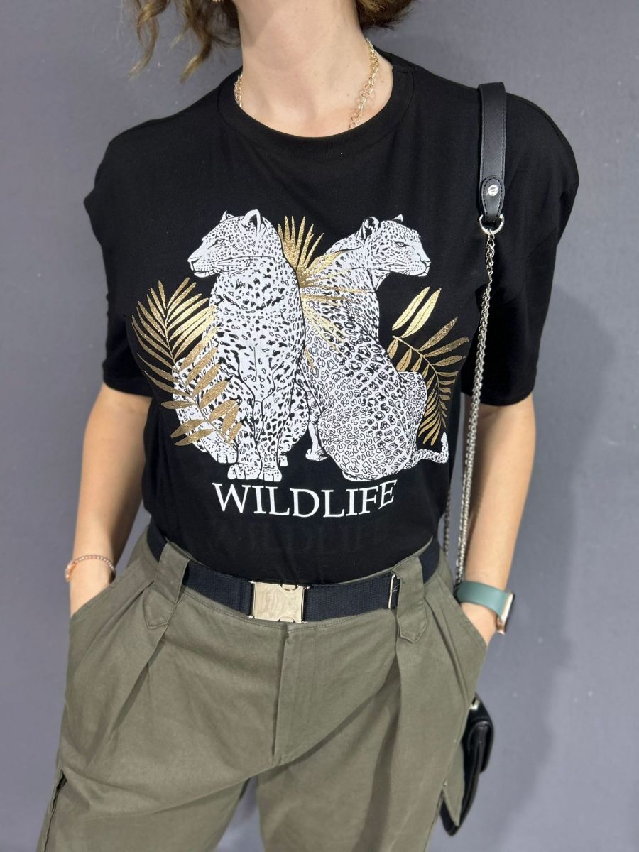 Leopar Baskılı T-Shirt Siyah resmi