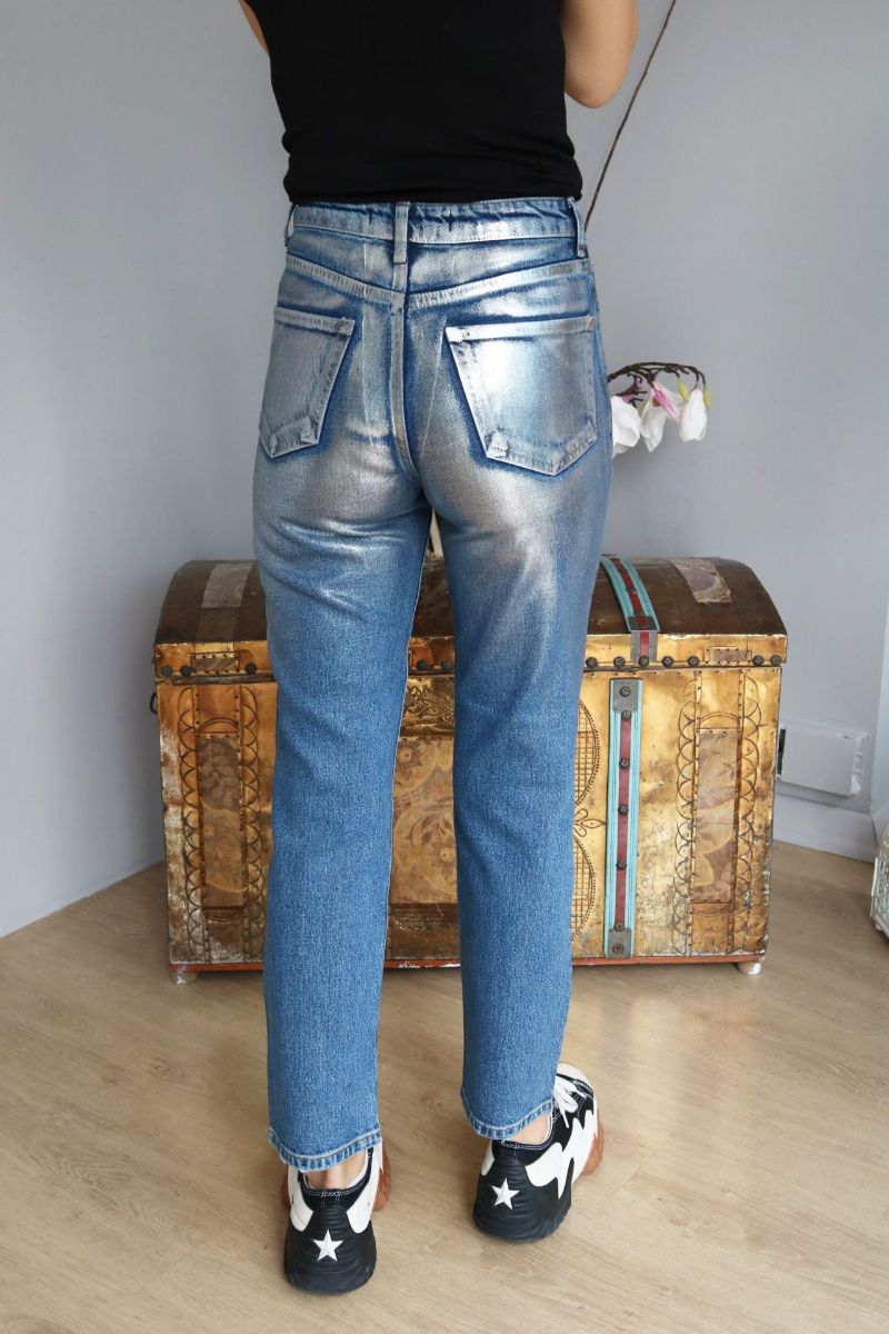 Varaklı Jean Denim Mavi resmi