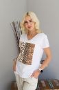 Leopar Baskılı Taşlı T-Shirt Beyaz