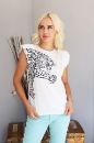 Leopar Baskılı Vatkalı T-Shirt Beyaz