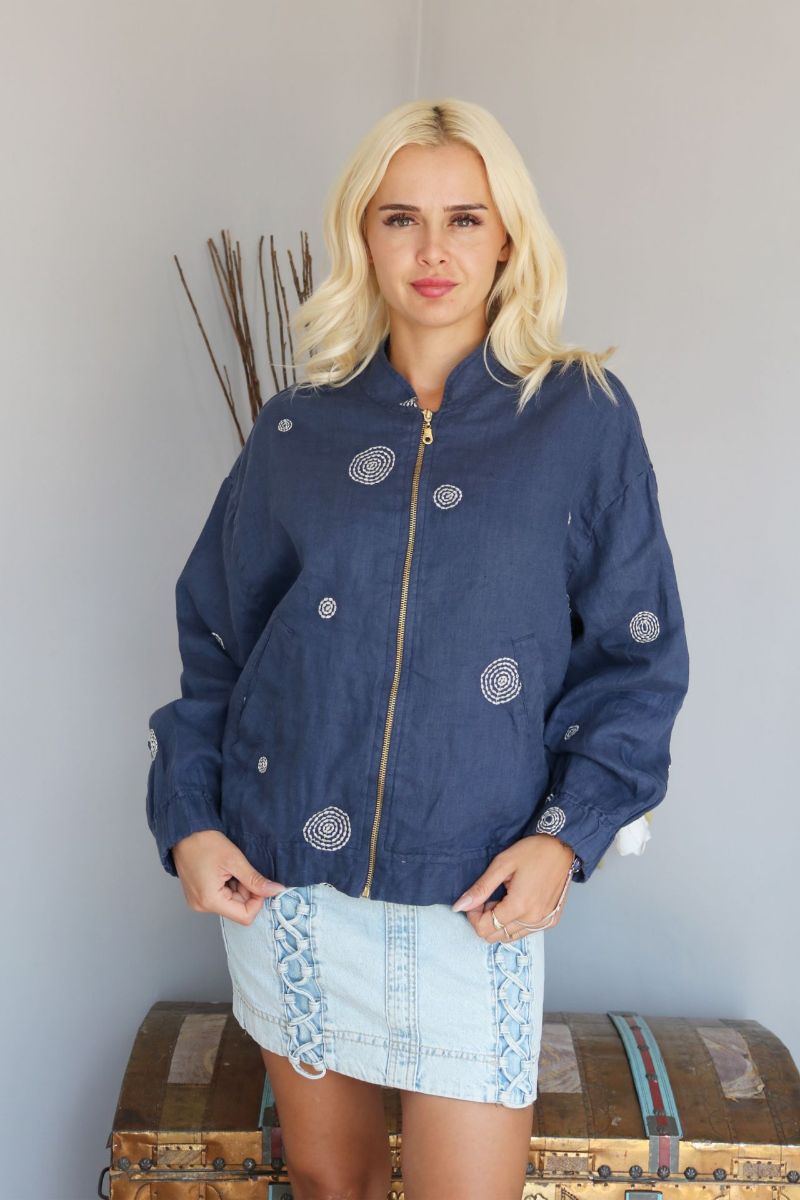 Keten Bomber Ceket Denim Mavi resmi