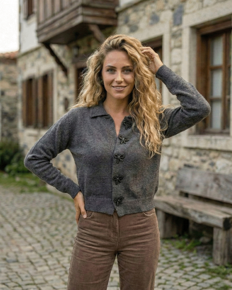 Fiyonk çıt çıt düğmeli hırka Antrasit  resmi