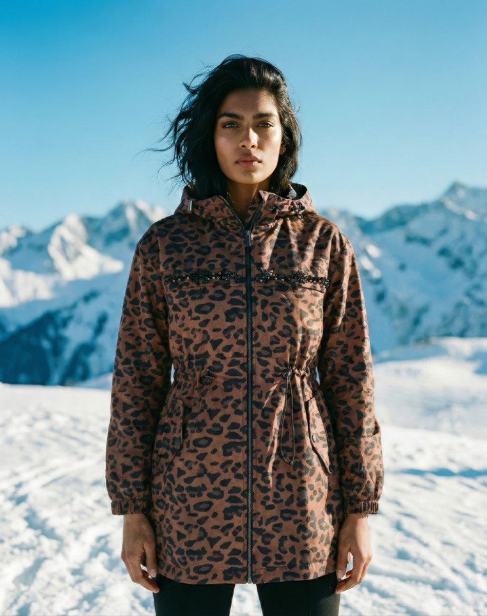 Leopar desen trençkot Geniş kalıp resmi