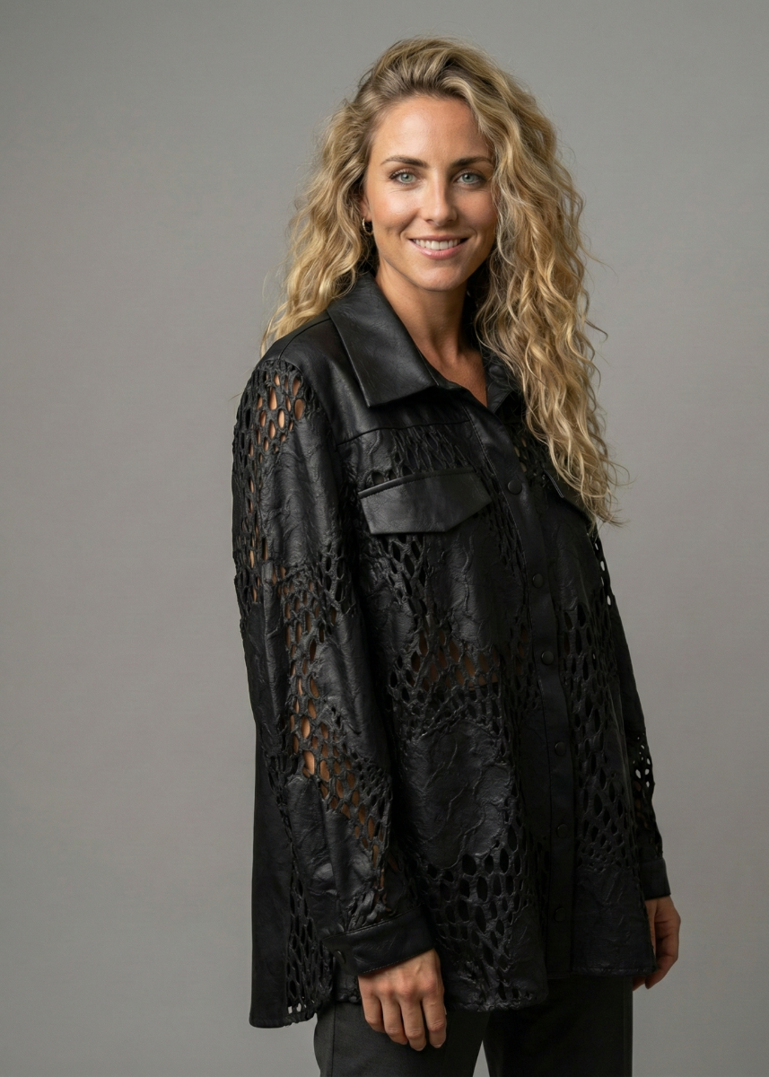 Lazer kesim suni deri gömlek  resmi